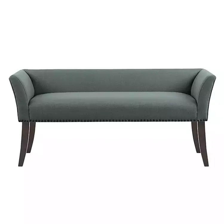 Benches & Ottomans-Kirklands Home Low Back Flared Nailhead Trim Bench Blue