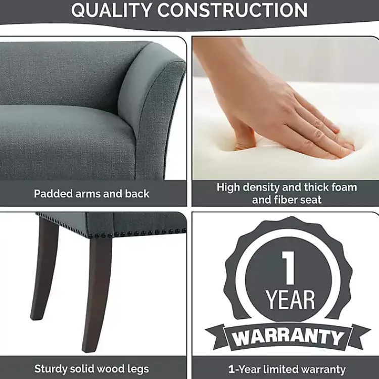 Benches & Ottomans-Kirklands Home Low Back Flared Nailhead Trim Bench Blue