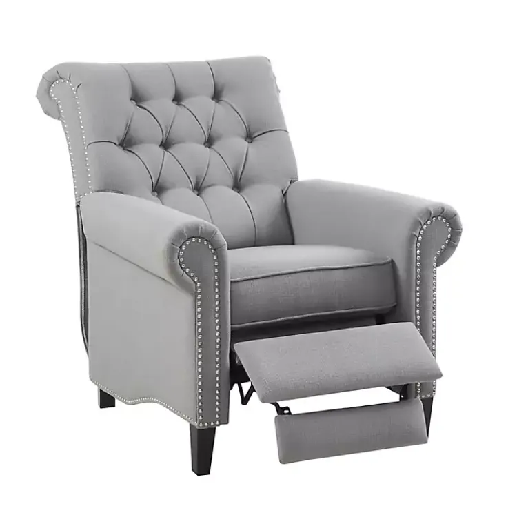 Accent Chairs-Kirklands Home Tufted Back Nailhead Trim Recliner Armchair Gray