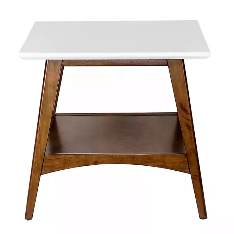 Accent & End Tables-Kirklands Home White Top and Pecan Wood Mid-Century Modern Table Brown
