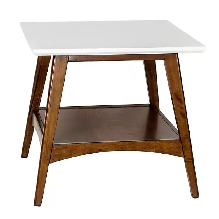 Accent & End Tables-Kirklands Home White Top and Pecan Wood Mid-Century Modern Table Brown