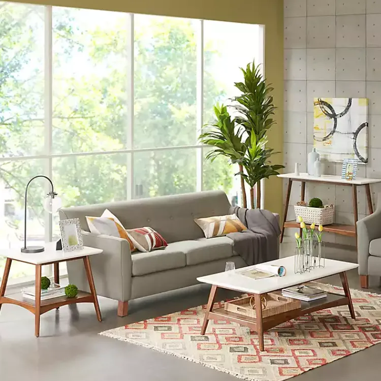 Accent & End Tables-Kirklands Home White Top and Pecan Wood Mid-Century Modern Table Brown