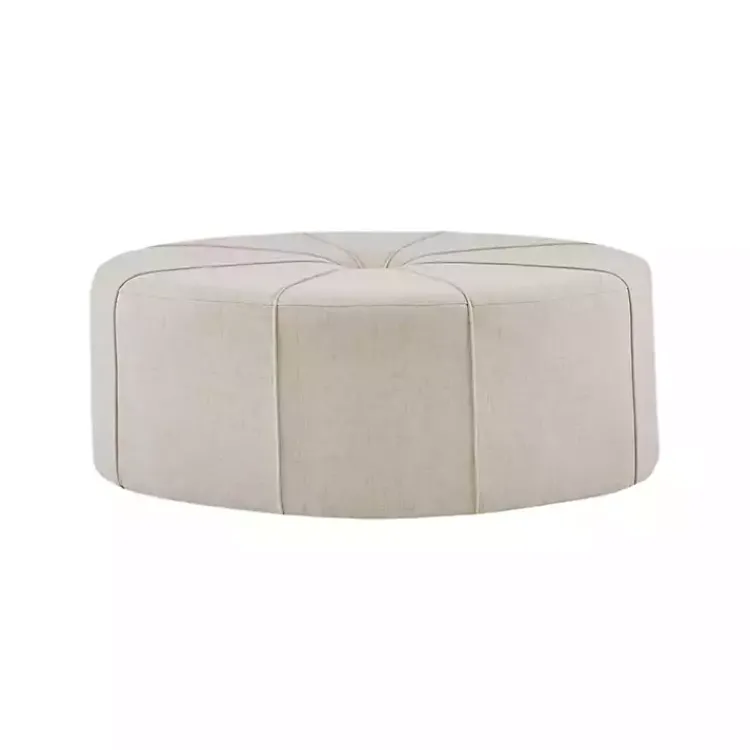 Benches & Ottomans-Kirklands Home Cream Thick Welting Center Button Oval Ottoman Ivory