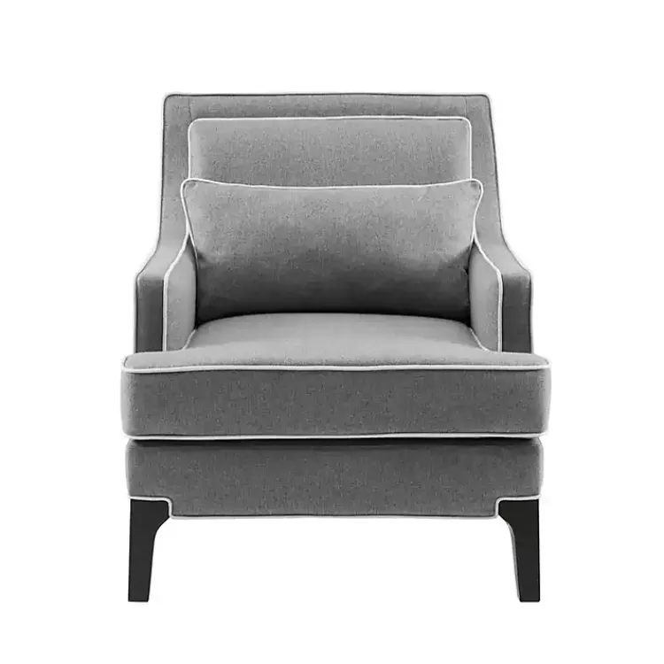 Accent Chairs-Kirklands Home and Ivory Trim Upholstered Armchair Gray