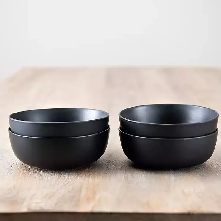 Dinnerware-Kirklands Home Matte Simple Things Cereal Bowls, Set of 4 Black
