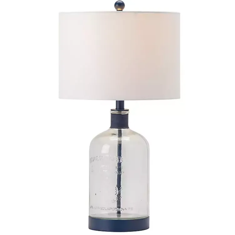 Table Lamps-Kirklands Home Navy Metal and Glass Jar Table Lamp White