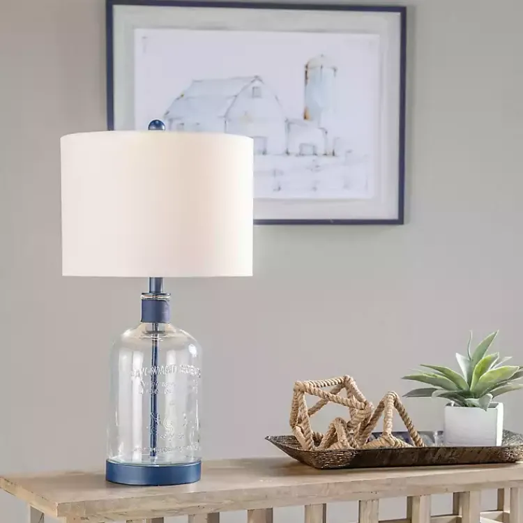 Table Lamps-Kirklands Home Navy Metal and Glass Jar Table Lamp White