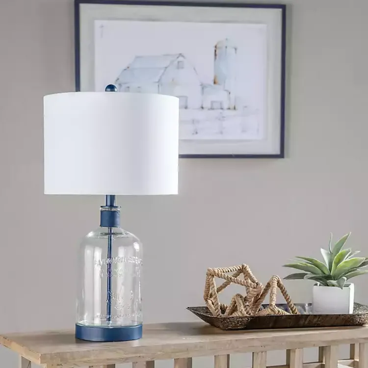 Table Lamps-Kirklands Home Navy Metal and Glass Jar Table Lamp White
