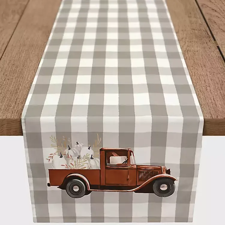 Table Linens-Kirklands Home Rusty Harvest Truck Table Runner Gray