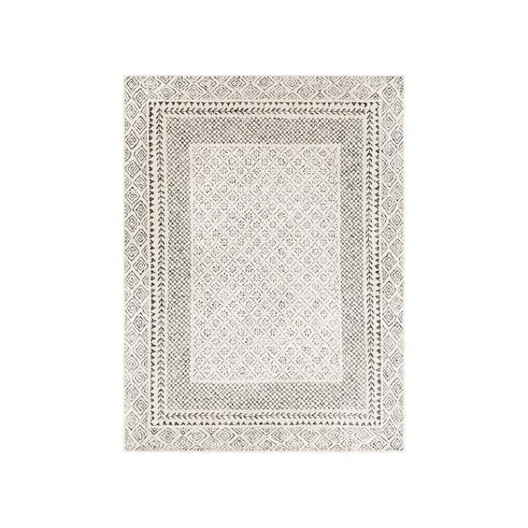 Area Rugs-Kirklands Home Gray and Cream Border Harrah Area Rug, 7x10