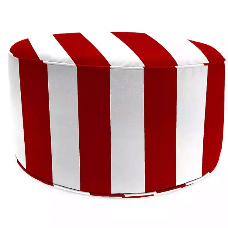 Outdoor Cushions & Pillows-Kirklands Home Striped Cabana Outdoor Pouf Red