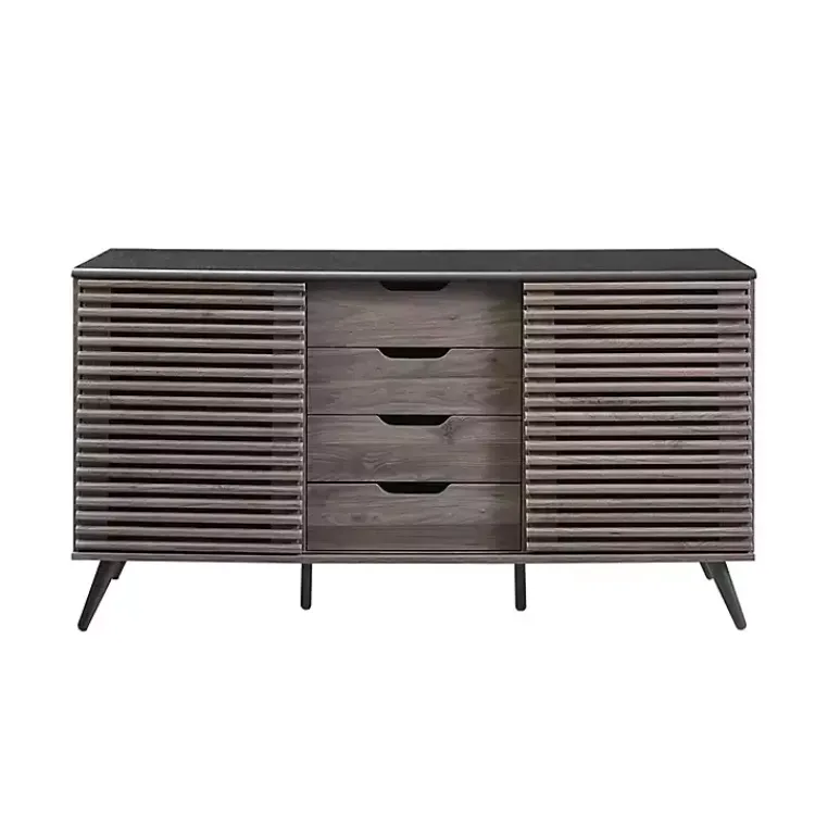 Cabinets & Sideboards-Kirklands Home Slate Slatted 4-Drawer Cabinet Gray