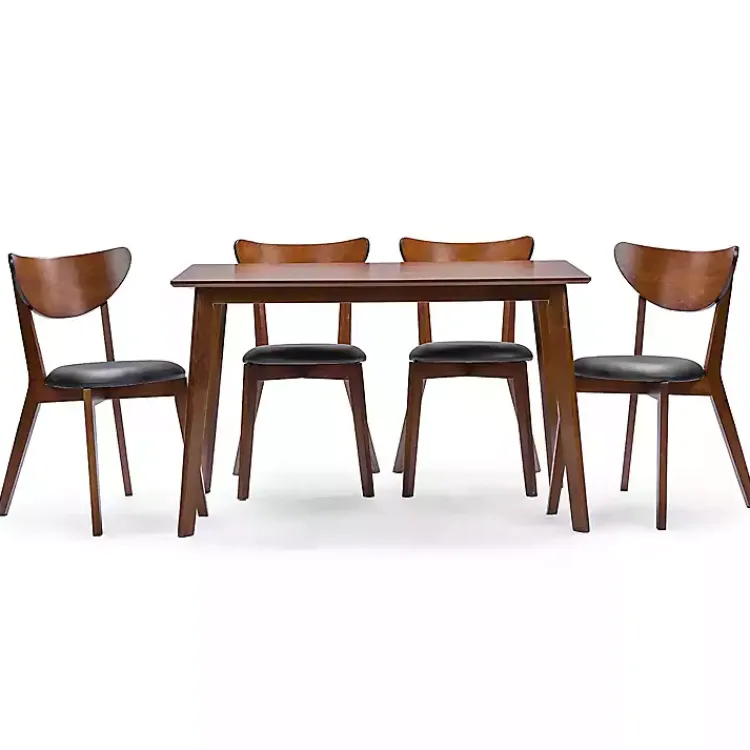 Dining Sets-Kirklands Home Walnut and Black Mid-Century 5-pc. Dining Set