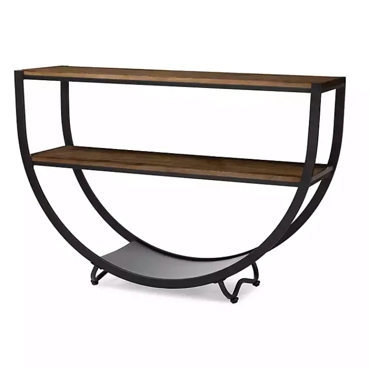 Console Tables-Kirklands Home Black Metal and Rustic Wood Modern Console Table