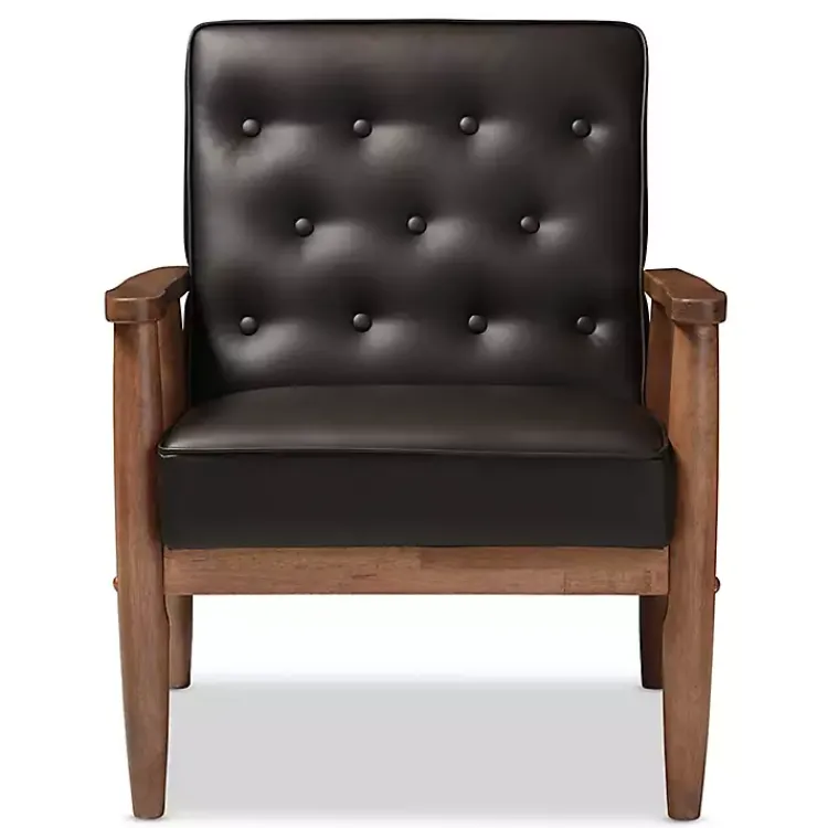 Accent Chairs-Kirklands Home Faux Leather Mid-Century Modern Accent Chair Brown