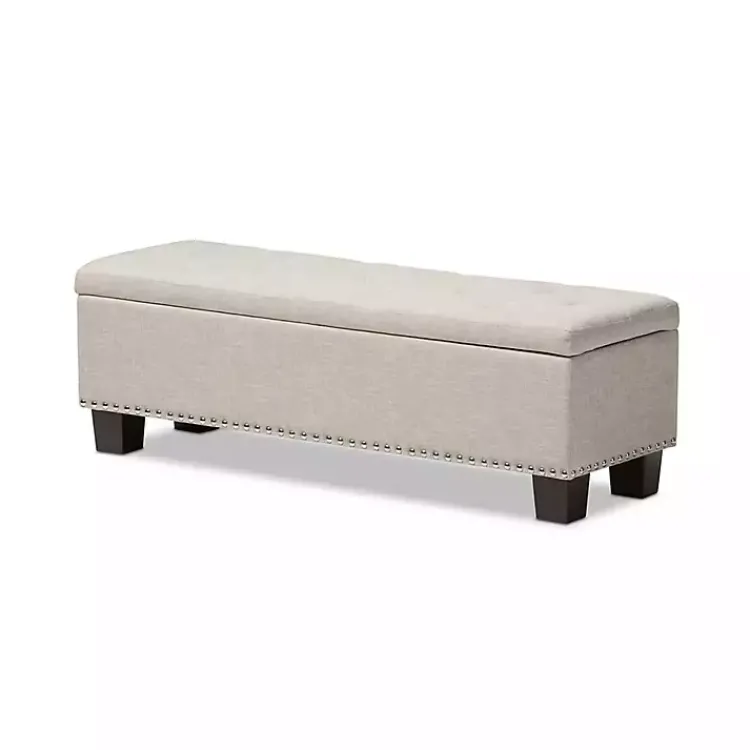 Benches & Ottomans-Kirklands Home Beige Button-Tufted Upholstered Storage Bench Tan