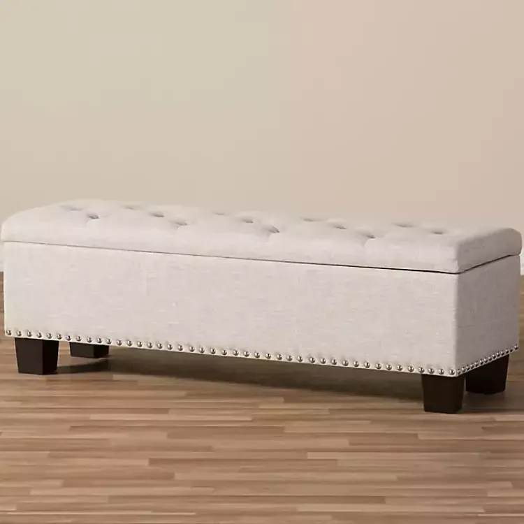 Benches & Ottomans-Kirklands Home Beige Button-Tufted Upholstered Storage Bench Tan