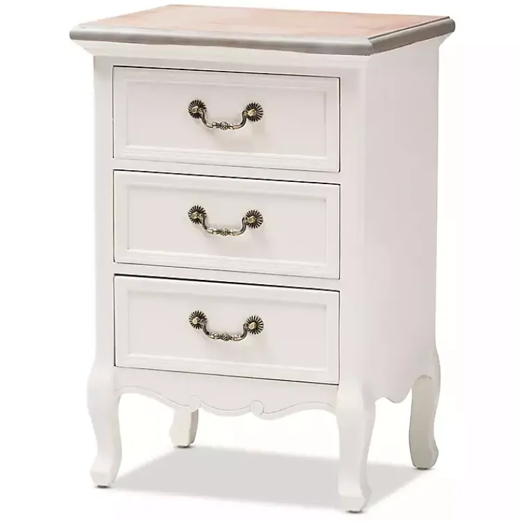 Nightstands-Kirklands Home Antique Wooden 3-Drawer Nightstand White