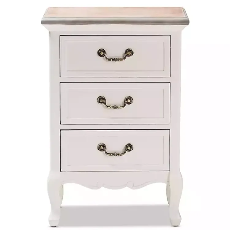 Nightstands-Kirklands Home Antique Wooden 3-Drawer Nightstand White
