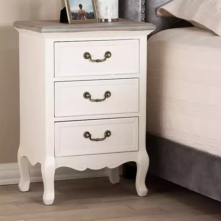 Nightstands-Kirklands Home Antique Wooden 3-Drawer Nightstand White