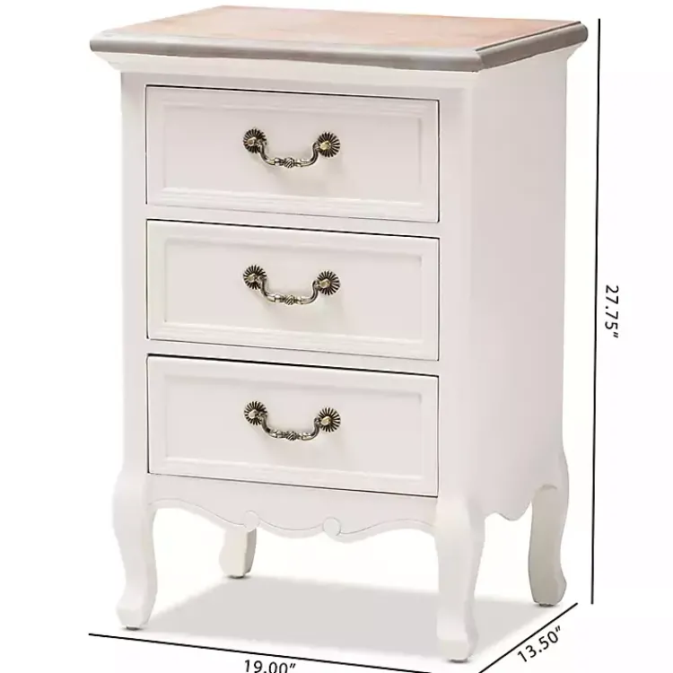 Nightstands-Kirklands Home Antique Wooden 3-Drawer Nightstand White