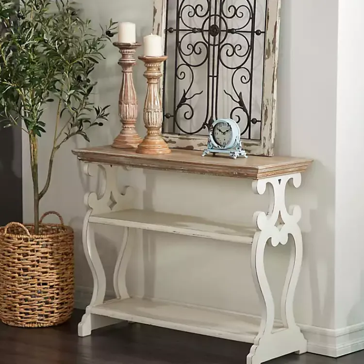 Console Tables-Kirklands Home Wooden 2-Shelf Console Table White