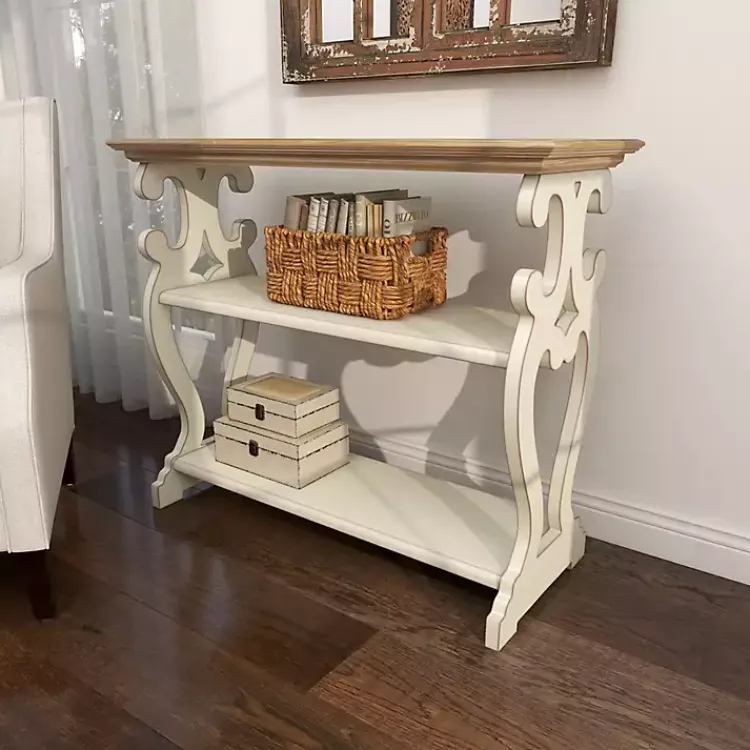 Console Tables-Kirklands Home Wooden 2-Shelf Console Table White