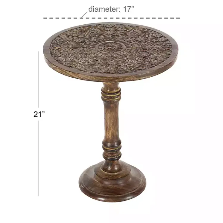 Accent & End Tables-Kirklands Home Carved Mandala Mango Wood Accent Table Brown