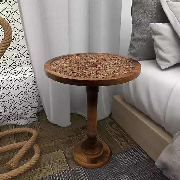 Accent & End Tables-Kirklands Home Carved Mandala Mango Wood Accent Table Brown