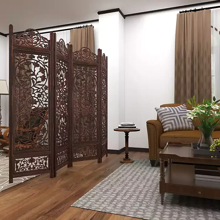 Accent & End Tables-Kirklands Home Carved Mandala Mango Wood Accent Table Brown