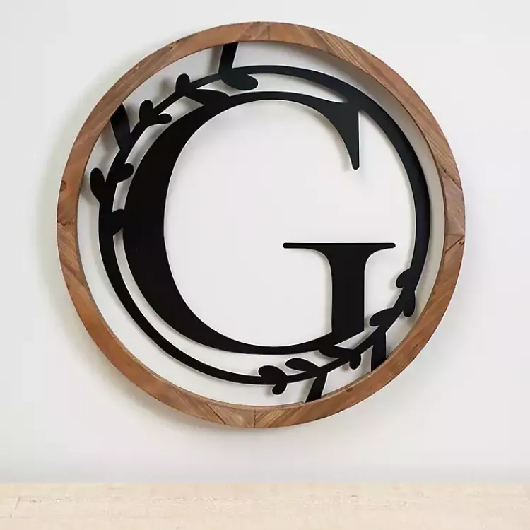 Monogram Wall Decor-Kirklands Home Wood and Metal Laurel Monogram G Plaque