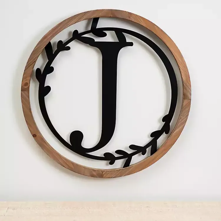 Monogram Wall Decor-Kirklands Home Wood and Metal Laurel Monogram J Plaque
