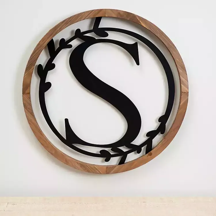 Monogram Wall Decor-Kirklands Home Wood and Metal Laurel Monogram S Plaque