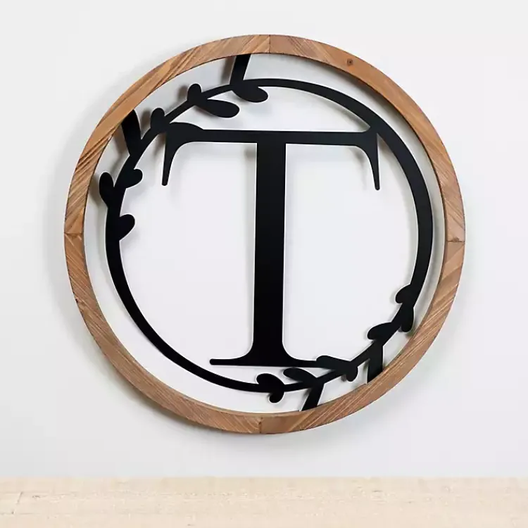 Monogram Wall Decor-Kirklands Home Wood and Metal Laurel Monogram T Plaque
