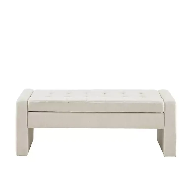 Benches & Ottomans-Kirklands Home Cream Button Tufted Upholstered Storage Bench Ivory