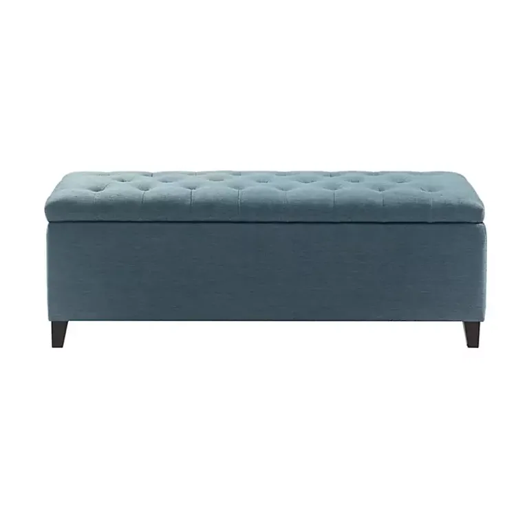 Benches & Ottomans-Kirklands Home Peacock Button Tufted Storage Bench Blue