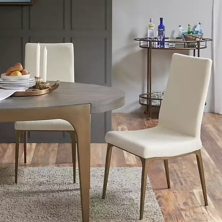 Dining Chairs-Kirklands Home Cream Bronze Metal Base Dining Chairs, Set of 2 Ivory