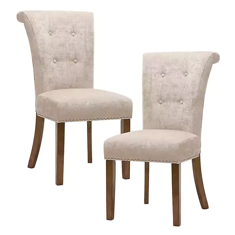 Dining Chairs-Kirklands Home Cream Linen Rolled Back Dining Chairs, Set of 2 Ivory