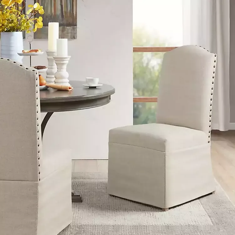 Dining Chairs-Kirklands Home Beige High Back Skirted Dining Chairs, Set of 2 Tan