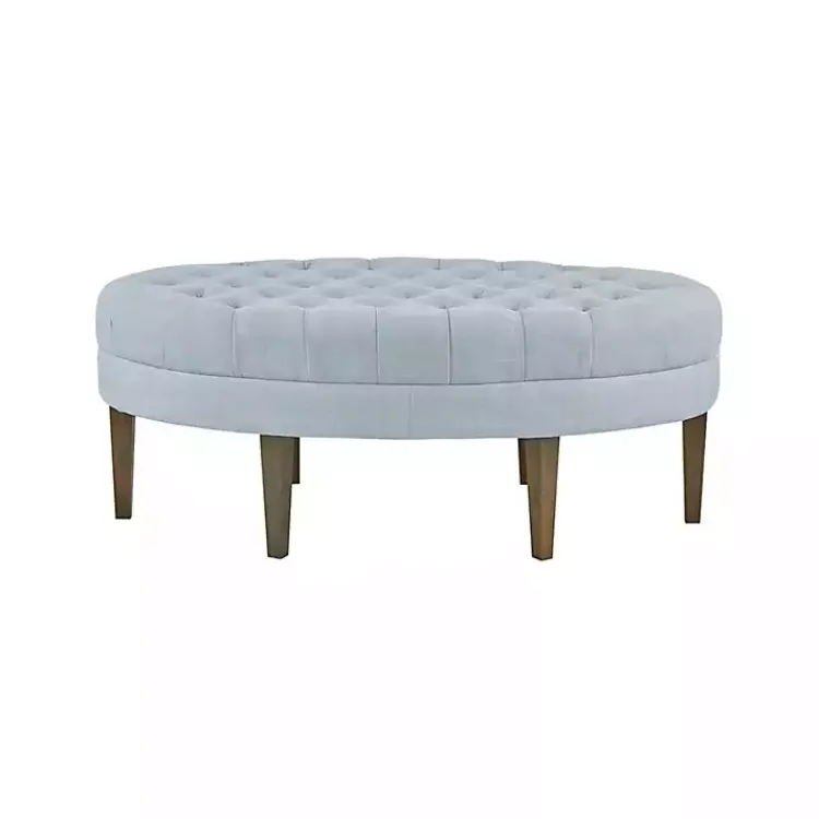 Benches & Ottomans-Kirklands Home Cory Tufted Dusty Linen Ottoman Blue