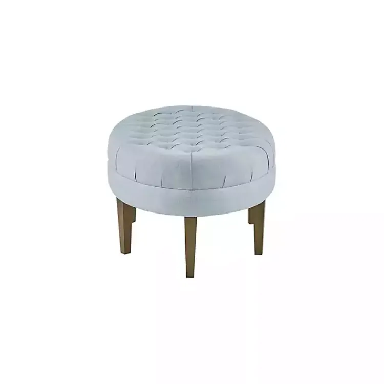 Benches & Ottomans-Kirklands Home Cory Tufted Dusty Linen Ottoman Blue