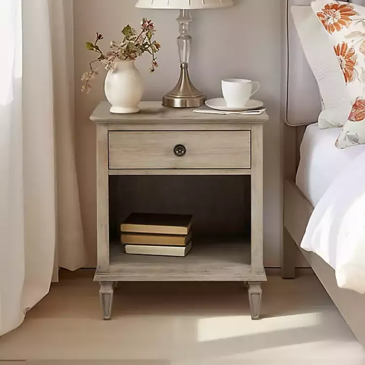 Nightstands-Kirklands Home Natural Wood 1-Drawer Nightstand