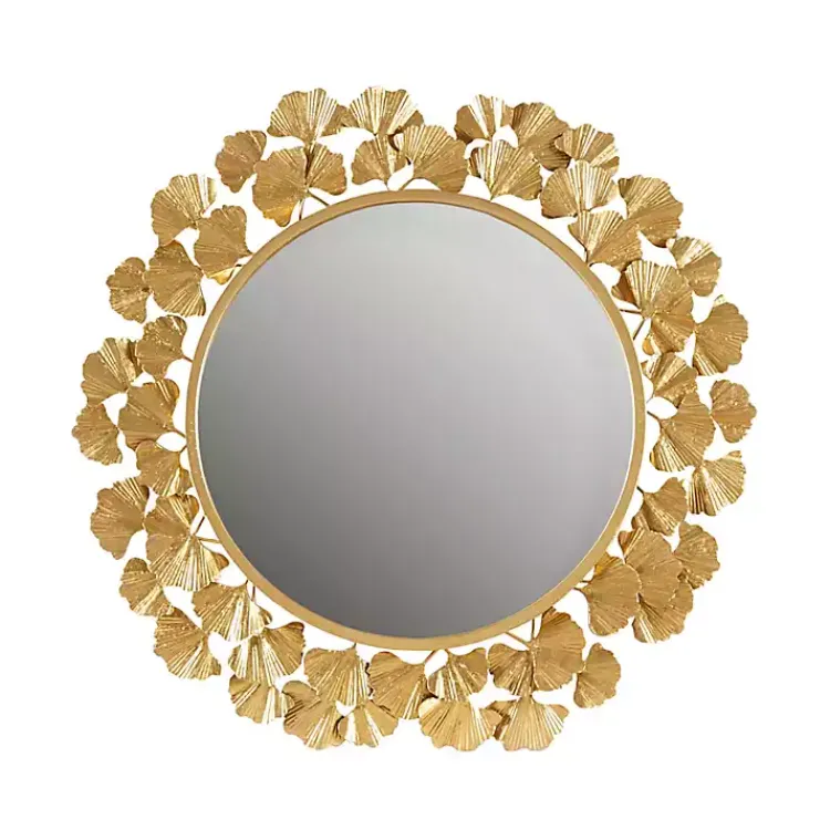 Decorative Mirrors-Kirklands Home Gold Foil Leaf Framed Round Wall Mirror