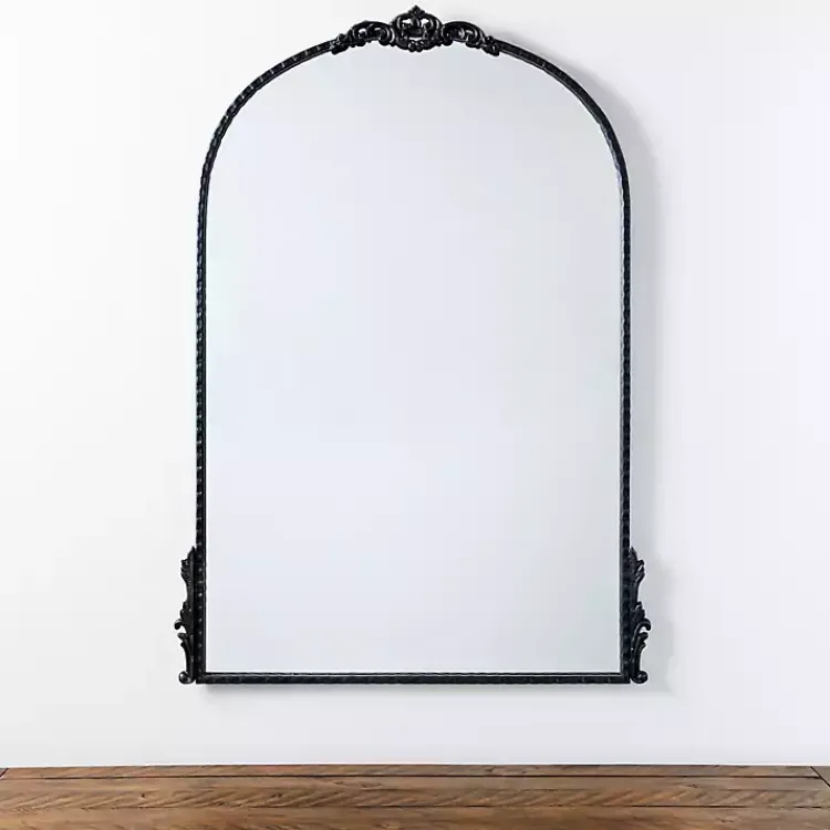 Decorative Mirrors-Kirklands Home Black Ornate Antique Carved Wall Mirror