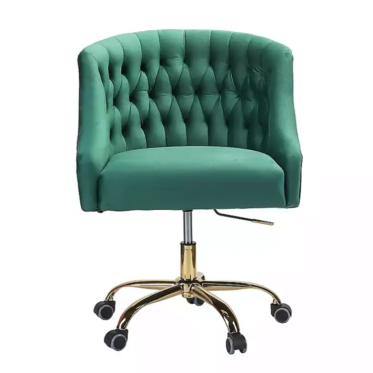 Office Furniture-Kirklands Home Velvet Tufted Golden Leg Swivel Office Chair Green