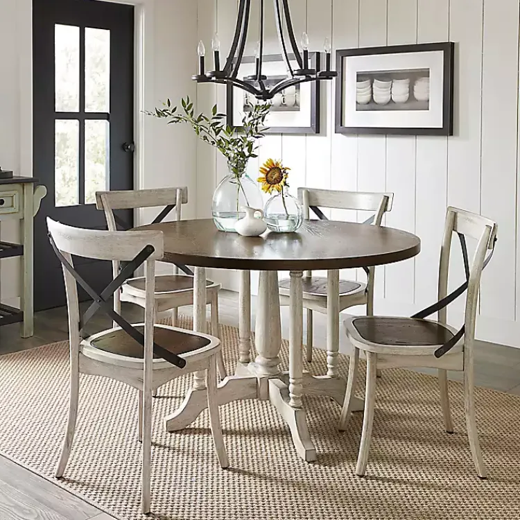 Dining Tables-Kirklands Home Brown and White Round Wooden Dining Table