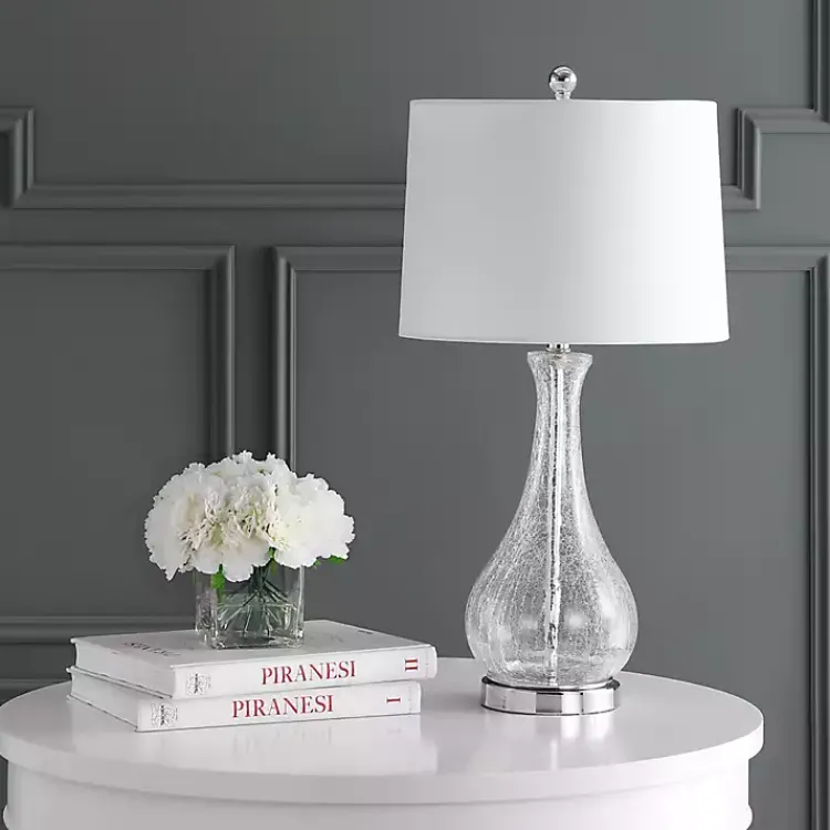 Table Lamps-Kirklands Home Clear Glass and Silver Metal Base Table Lamp White