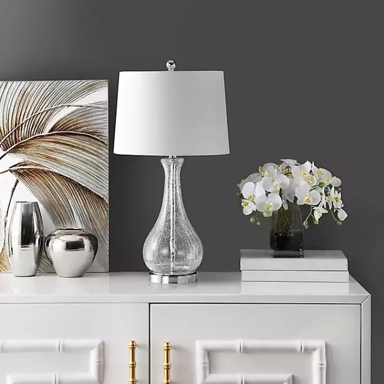 Table Lamps-Kirklands Home Clear Glass and Silver Metal Base Table Lamp White