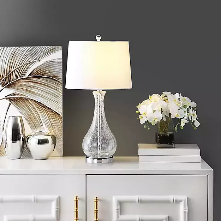 Table Lamps-Kirklands Home Clear Glass and Silver Metal Base Table Lamp White