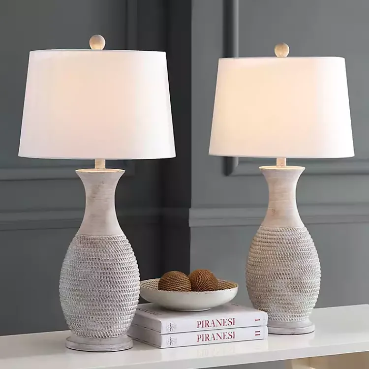 Table Lamps-Kirklands Home Gray Jug Base Table Lamps, Set of 2 White